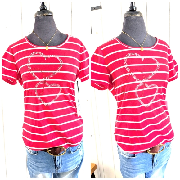 Kate Park Tops - ❤️Kate Park Striped Heart Bling Tee NWT size pet. M